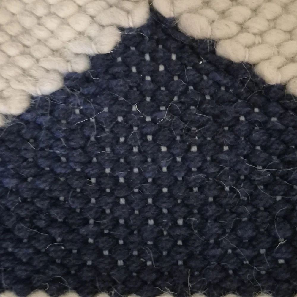 Vintage Handcrafted Cotton wool Handwoven Blue Ivory Tassel Boho wall hanging
